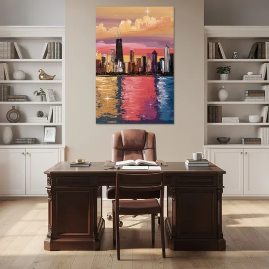 Chicago Skyline Reflections - Canvas Wall Art - Office - 40x60