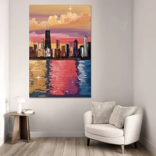 Chicago Skyline Reflections - Canvas Wall Art - Sofa - 40x60