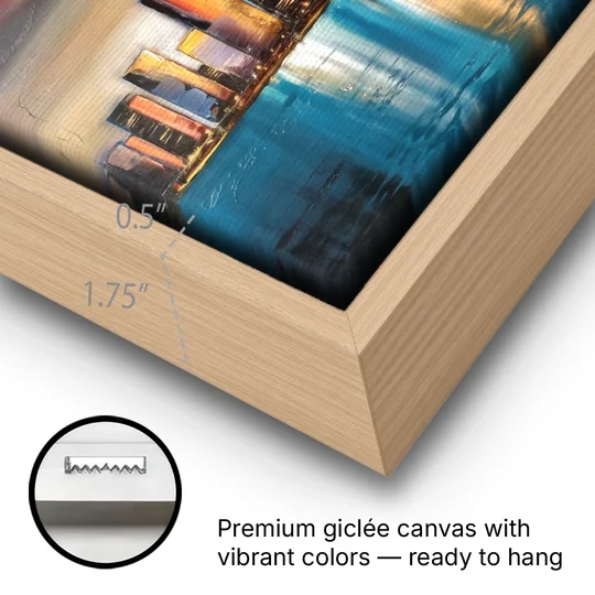 Chicago Skyline With Willis Tower - Oak Framed Canvas Wall Art - Gallery Wrap Corner