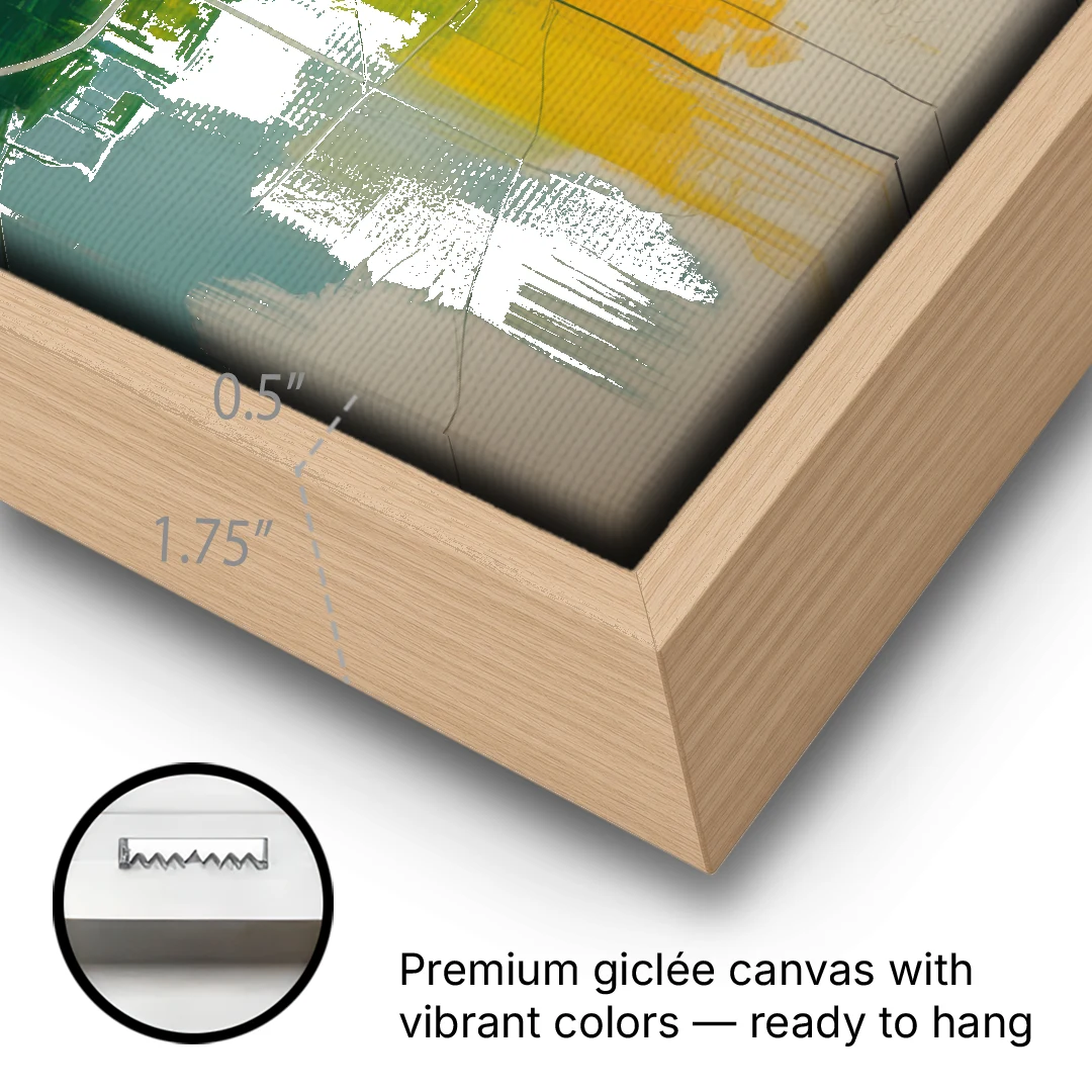 Chicago Street Names Typography - Oak Framed Canvas Wall Art - Gallery Wrap Corner