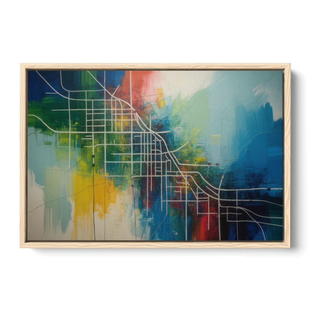 Chicago Street Names Typography - Oak Framed Canvas Wall Art - Front