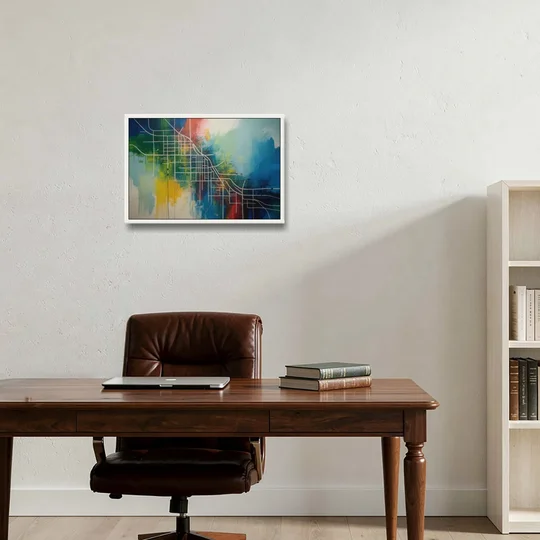 Chicago Street Names Typography - White Framed Canvas Wall Art - Office - 24x16