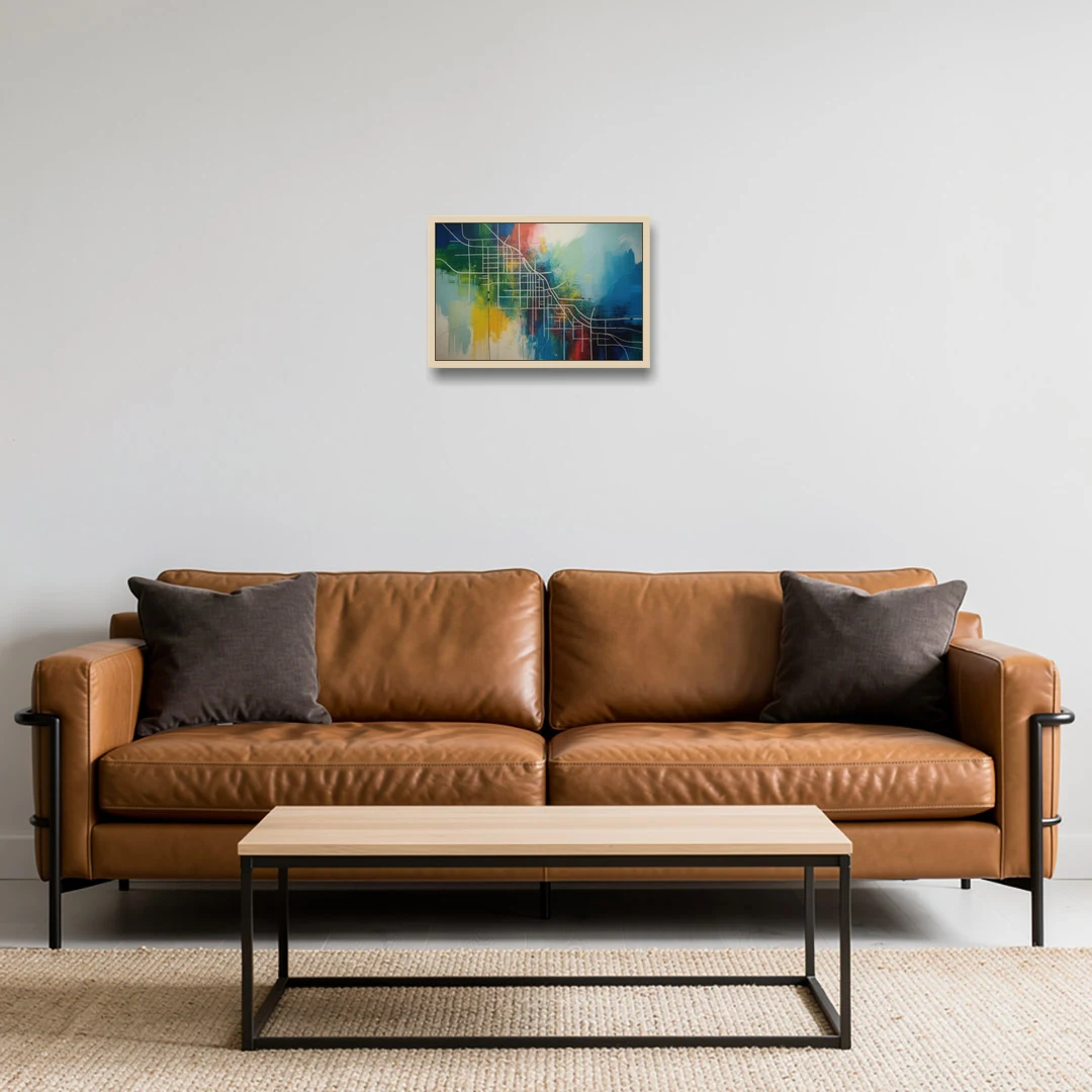Chicago Street Names Typography - Oak Framed Canvas Wall Art - Sofa - 18x12