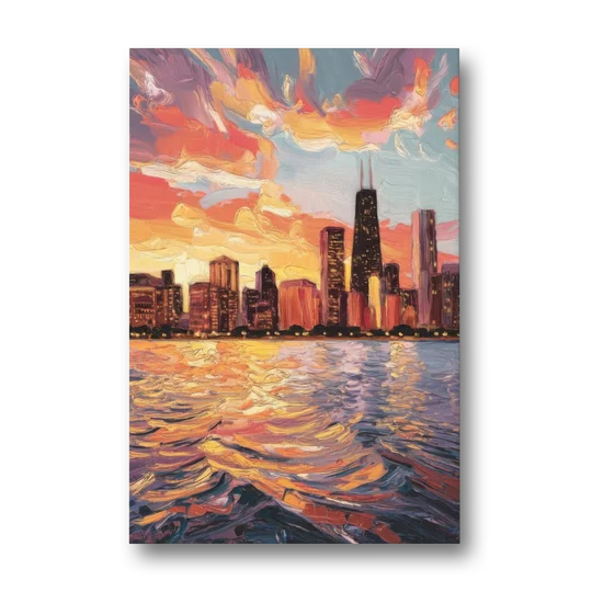 Chicago Sunset Over the Lake - Canvas Wall Art - Front