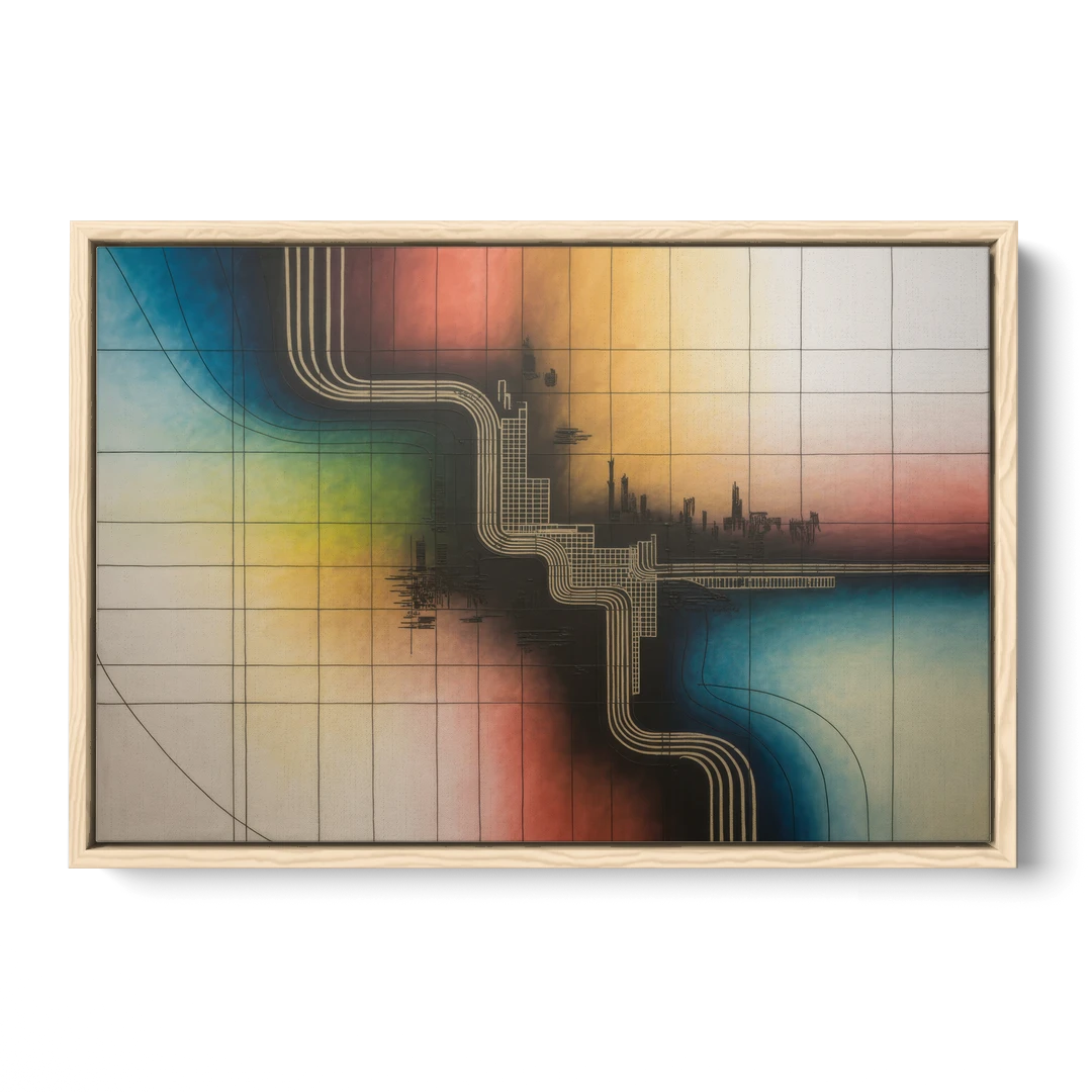 Chicago Vintage Transit Map - Oak Framed Canvas Wall Art - Front