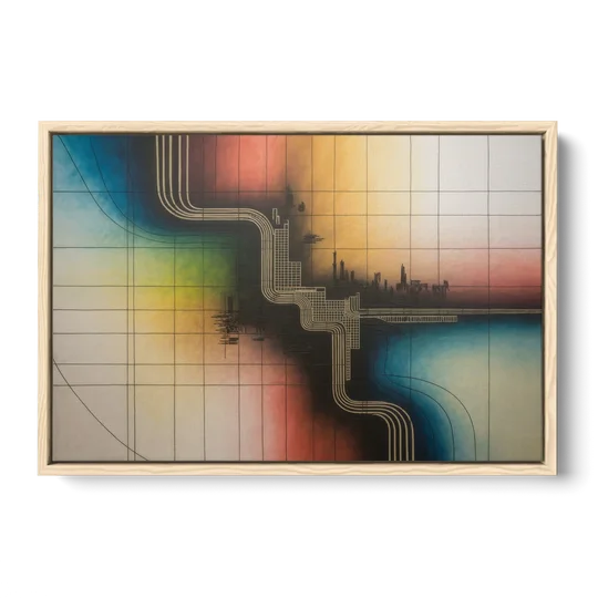 Chicago Vintage Transit Map - Oak Framed Canvas Wall Art - Front
