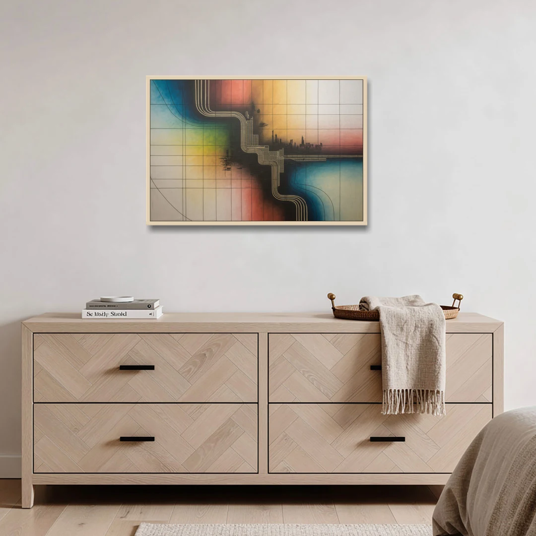 Chicago Vintage Transit Map - Oak Framed Canvas Wall Art - Coffee Table - 36x24