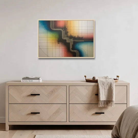 Chicago Vintage Transit Map - Oak Framed Canvas Wall Art - Coffee Table - 36x24