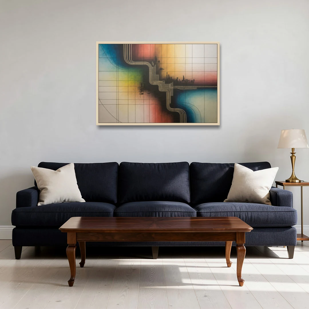 Chicago Vintage Transit Map - Oak Framed Canvas Wall Art - Sofa - 36x24
