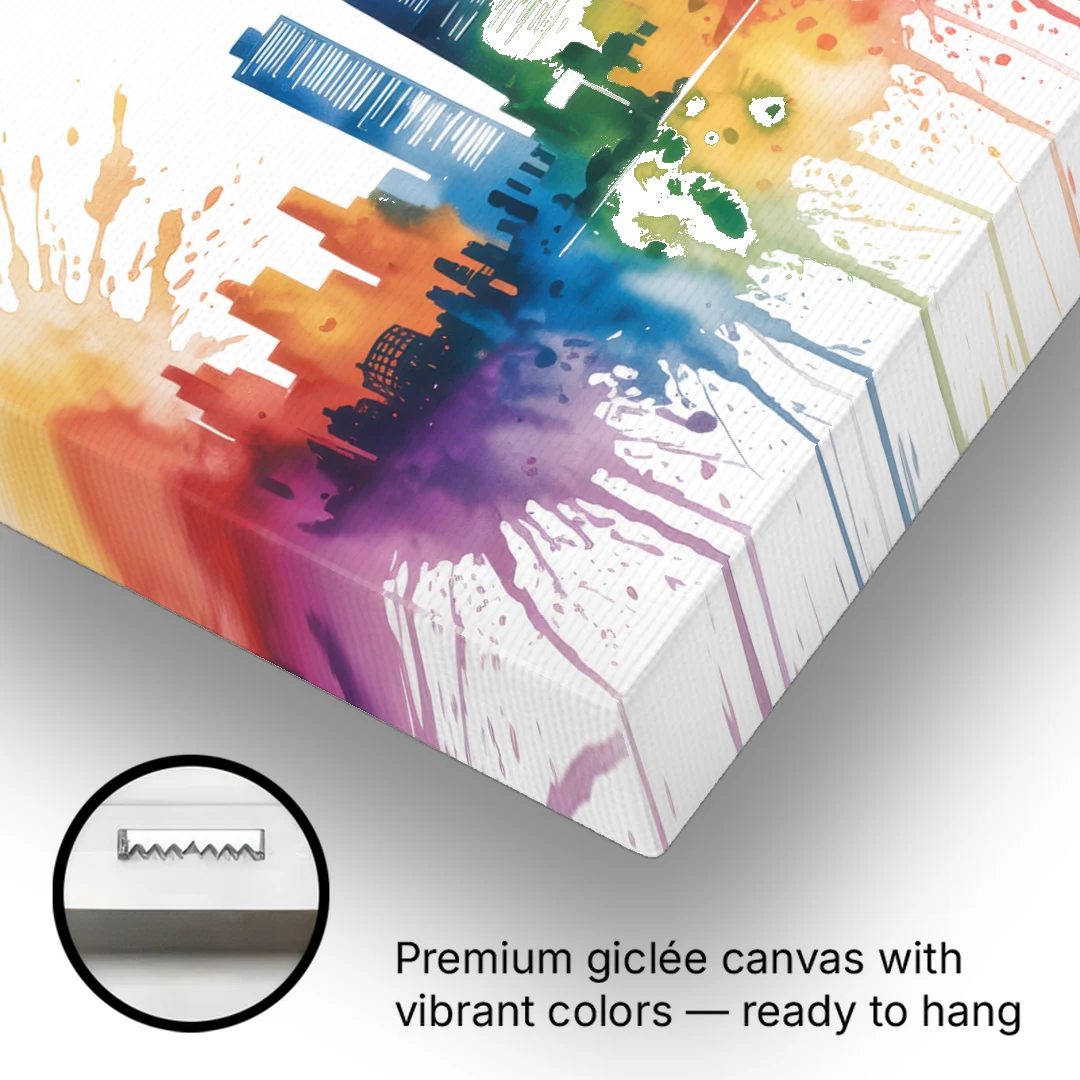 Chicago Watercolor Skyline Splash - Canvas Wall Art - Gallery Wrap Corner