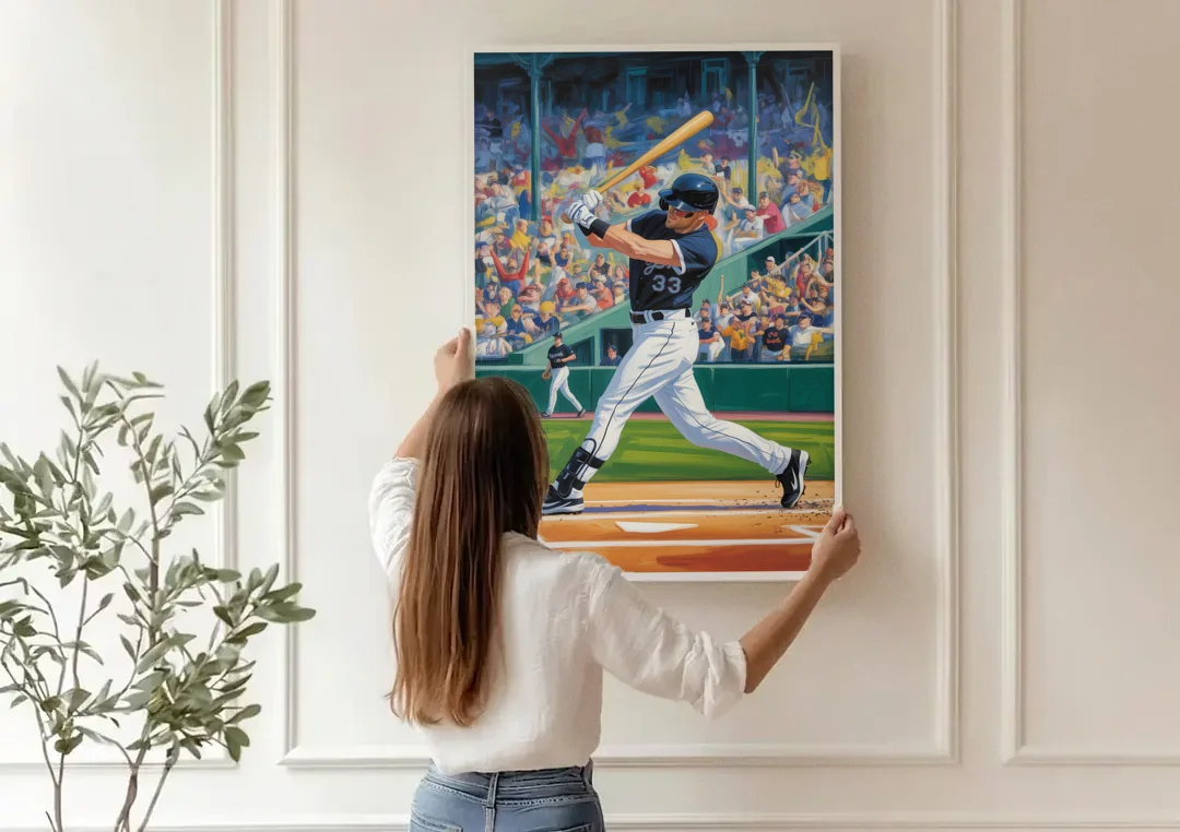 Chicago White Sox Grand Slam canvas wall art being hung on a paneled wall