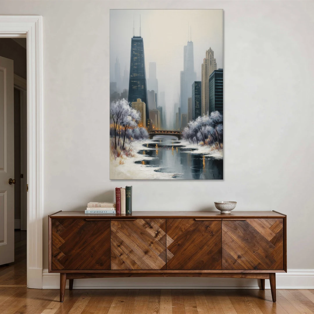 Chicago Winter Fog Over the City - Canvas Wall Art - Coffee Table - 40x60