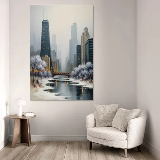 Chicago Winter Fog Over the City - Canvas Wall Art - Sofa - 40x60