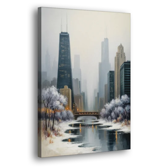 Chicago Winter Fog Over the City - Canvas Wall Art - Side