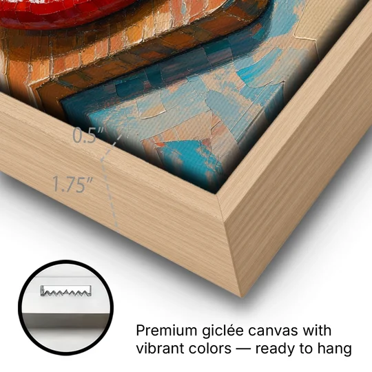 Chili Pepper Wall Art with Avocado on a Cutting Board - Oak Framed Canvas Wall Art - Gallery Wrap Corner
