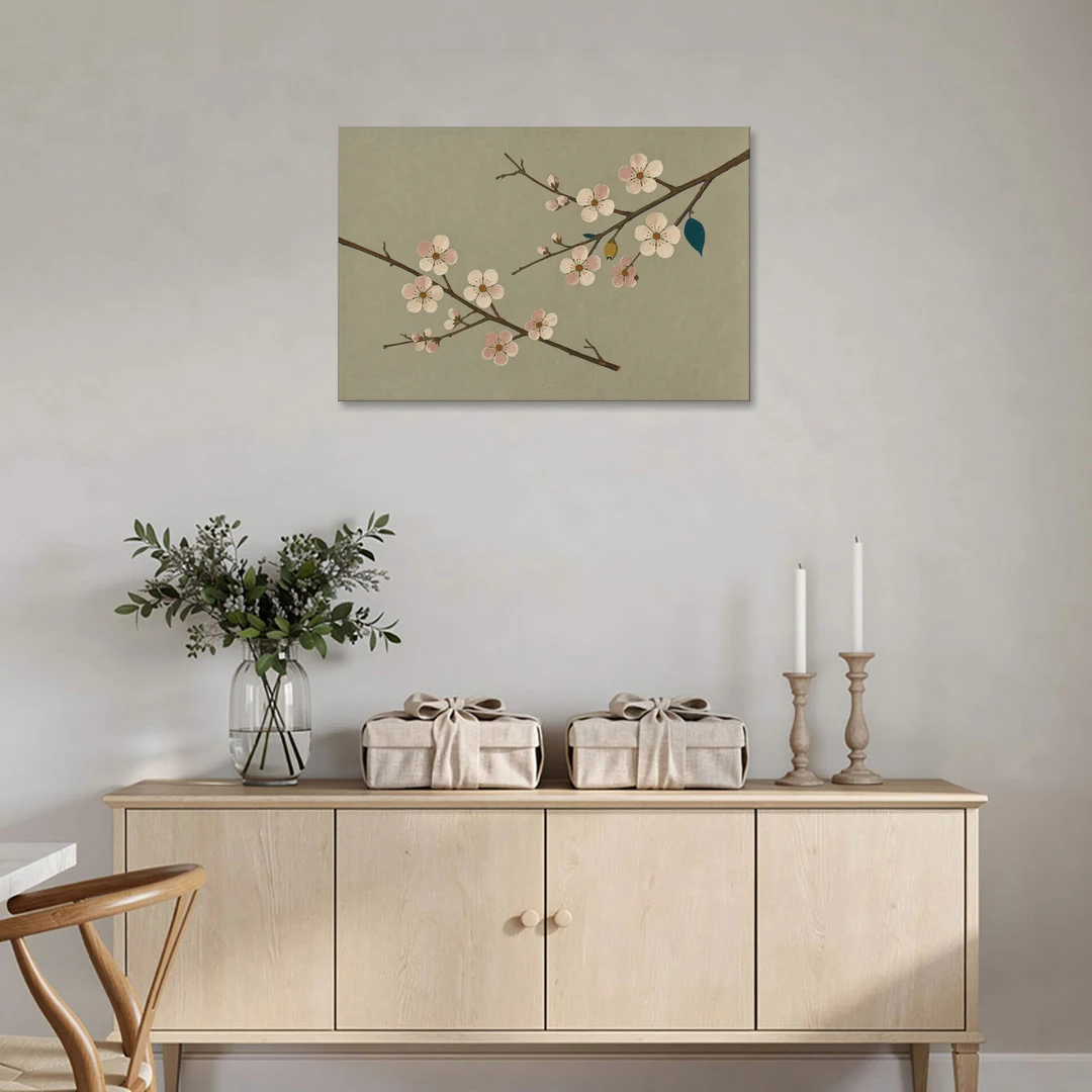 Chinoiserie Wall Art of Crossing Plum Blossom Branches - Canvas Wall Art - Coffee Table - 36x24
