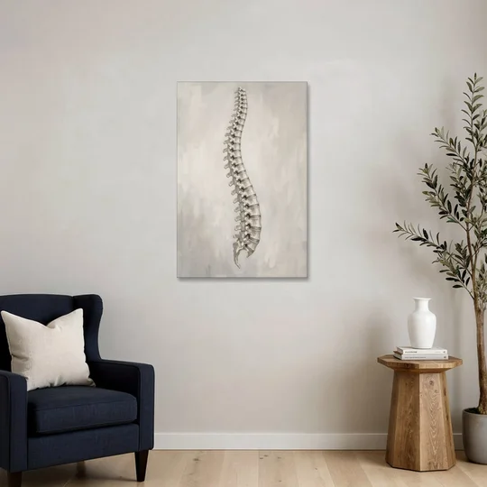 Chiropractic Wall Art of a Spine in Misty Grey - Canvas Wall Art - Sofa - 24x36