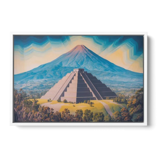 Cholula Pyramid View - White Framed Canvas Wall Art - Front