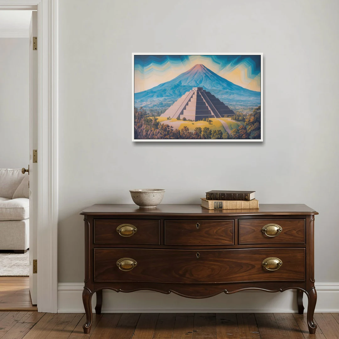 Cholula Pyramid View - White Framed Canvas Wall Art - Coffee Table - 36x24