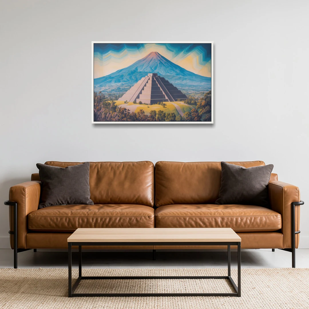 Cholula Pyramid View - White Framed Canvas Wall Art - Sofa - 36x24