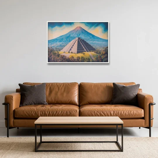 Cholula Pyramid View - White Framed Canvas Wall Art - Sofa - 36x24