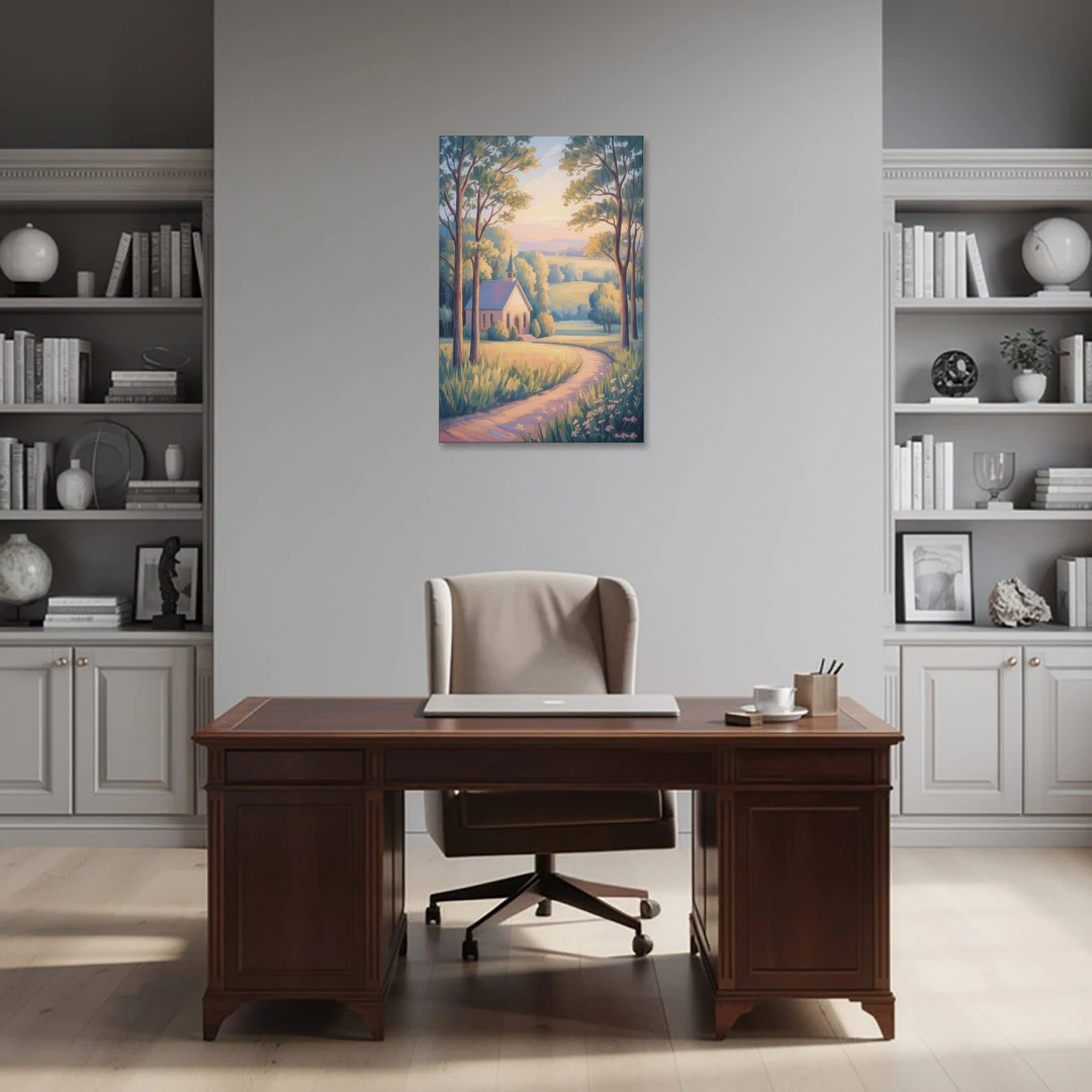 Christian Countryside Chapel - Canvas Wall Art - Office - 24x36