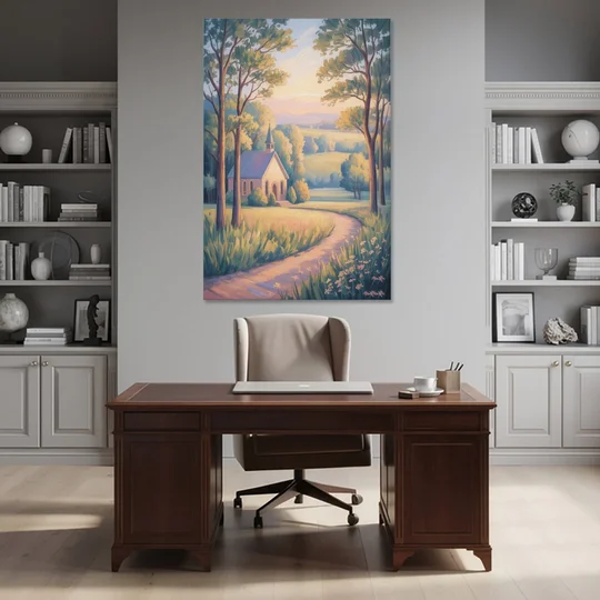 Christian Countryside Chapel - Canvas Wall Art - Office - 40x60
