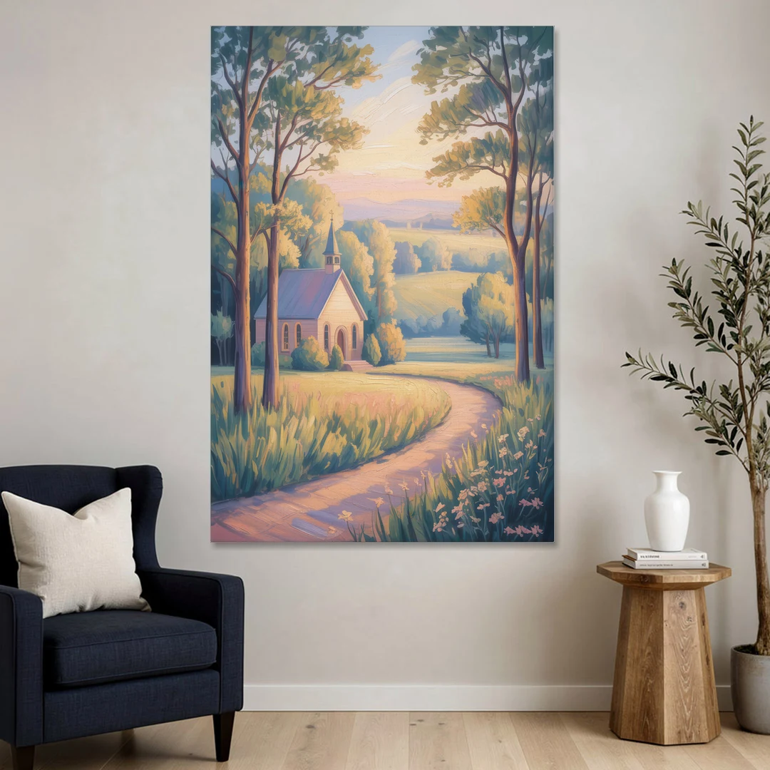 Christian Countryside Chapel - Canvas Wall Art - Sofa - 40x60