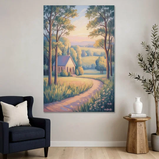 Christian Countryside Chapel - Canvas Wall Art - Sofa - 40x60