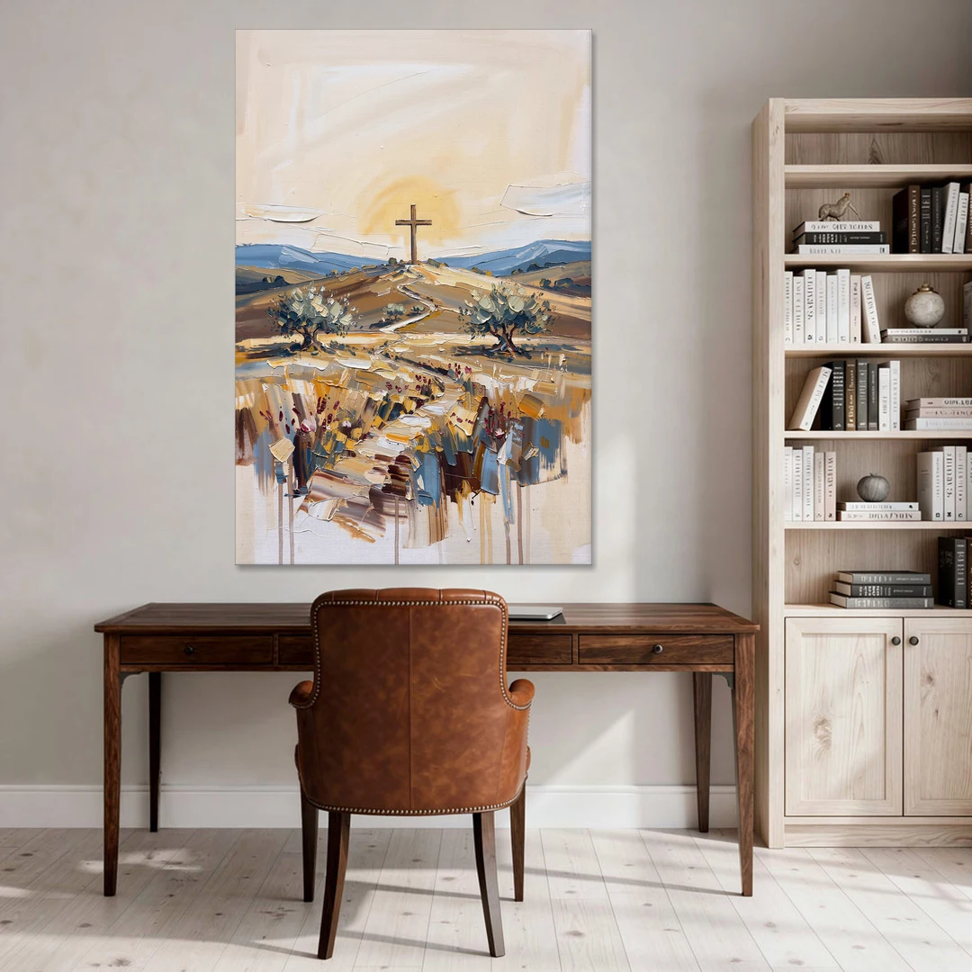 Christian Cross Landscape - Canvas Wall Art - Office - 40x60