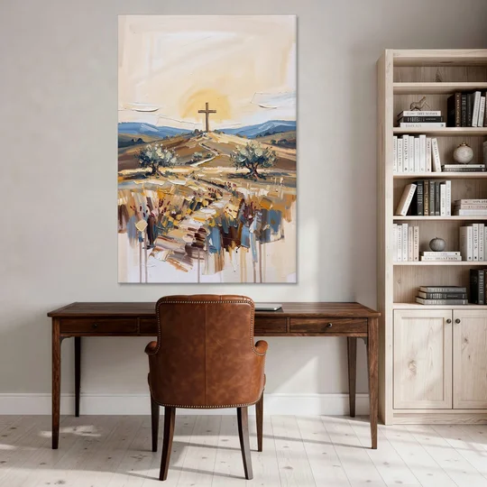 Christian Cross Landscape - Canvas Wall Art - Office - 40x60