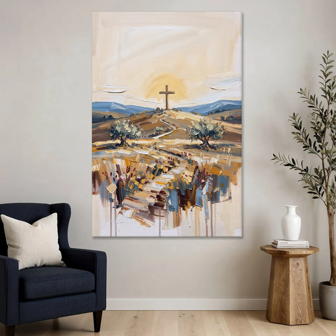 Christian Cross Landscape - Canvas Wall Art - Sofa - 40x60