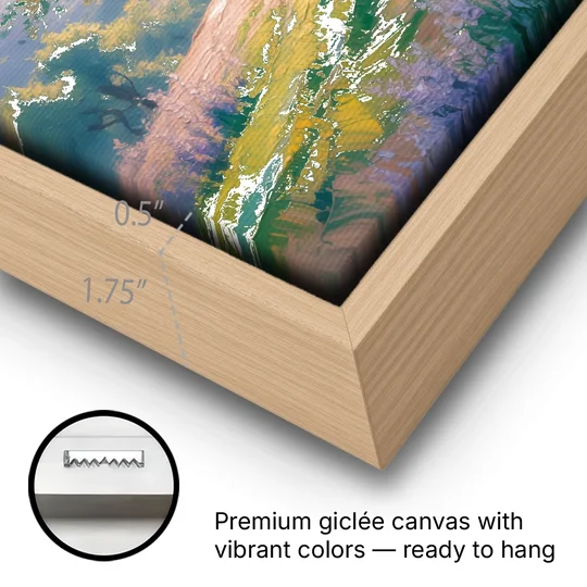 Christian Olive Tree Harmony - Oak Framed Canvas Wall Art - Gallery Wrap Corner