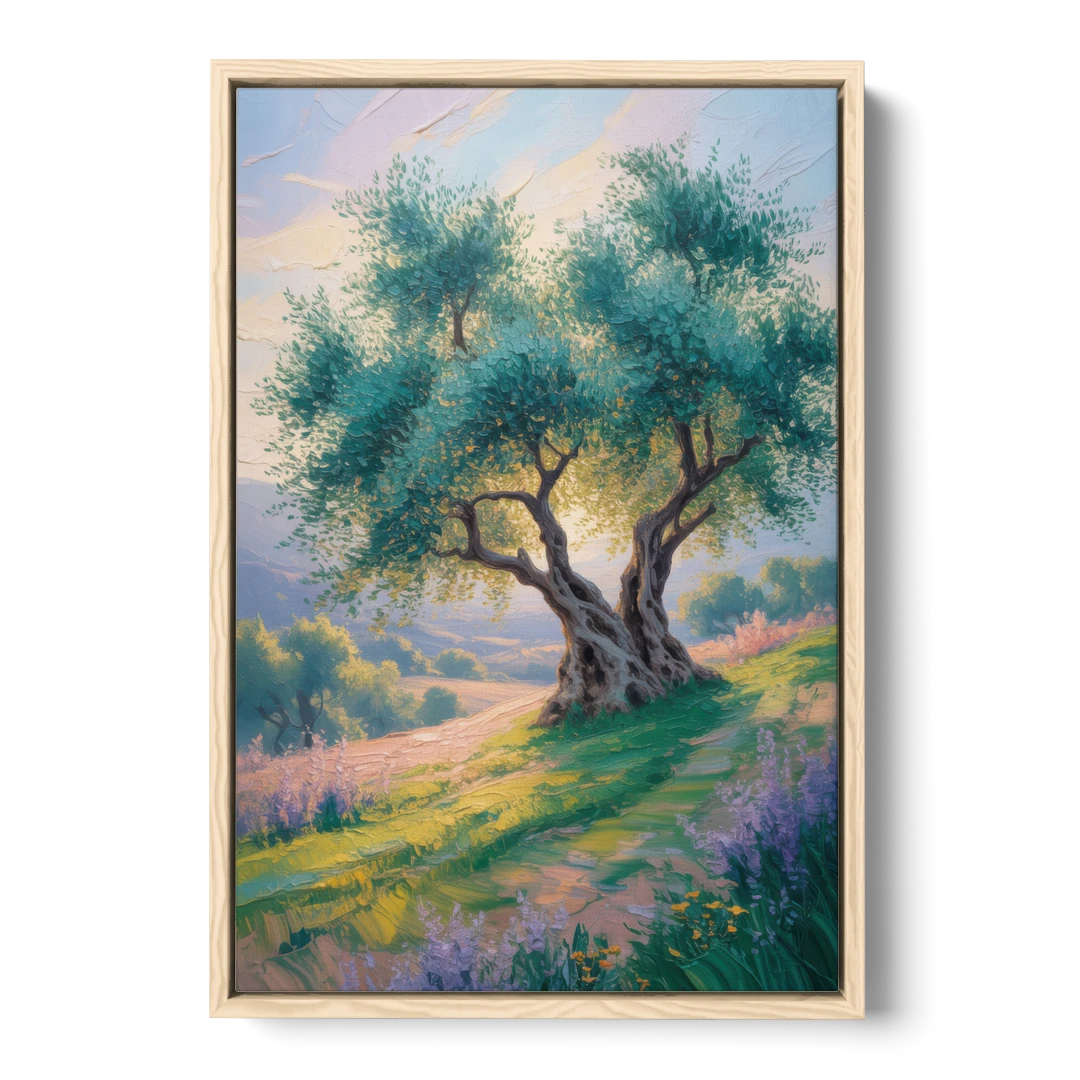 Christian Olive Tree Harmony - Oak Framed Canvas Wall Art - Front
