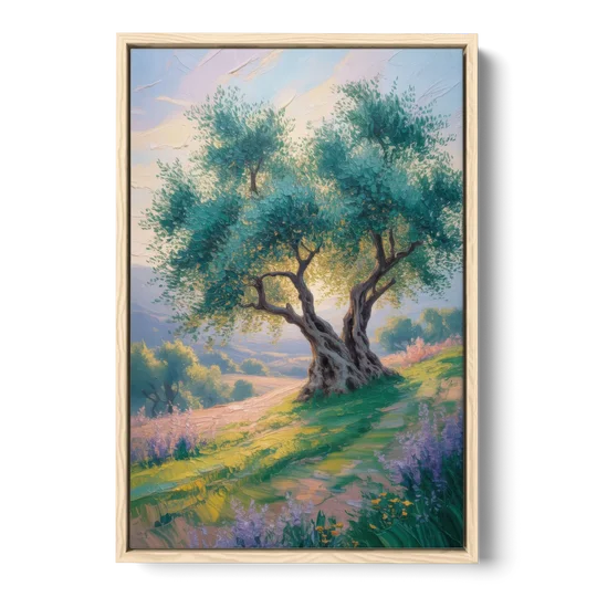 Christian Olive Tree Harmony - Oak Framed Canvas Wall Art - Front