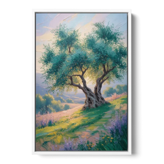 Christian Olive Tree Harmony - White Framed Canvas Wall Art - Front