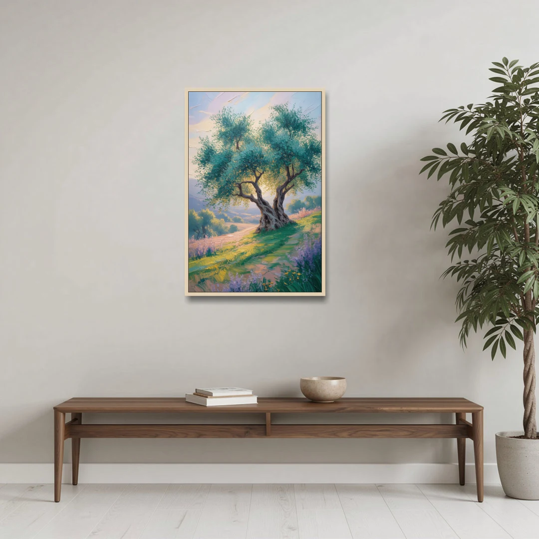Christian Olive Tree Harmony - Oak Framed Canvas Wall Art - Coffee Table - 24x36