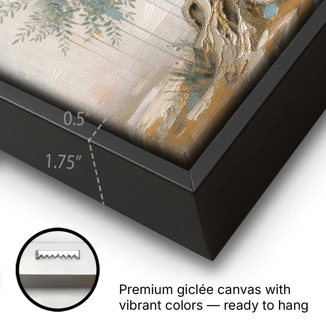 Christian Wall Decor with an Ancient Olive Tree - Black Framed Canvas Wall Art - Gallery Wrap Corner