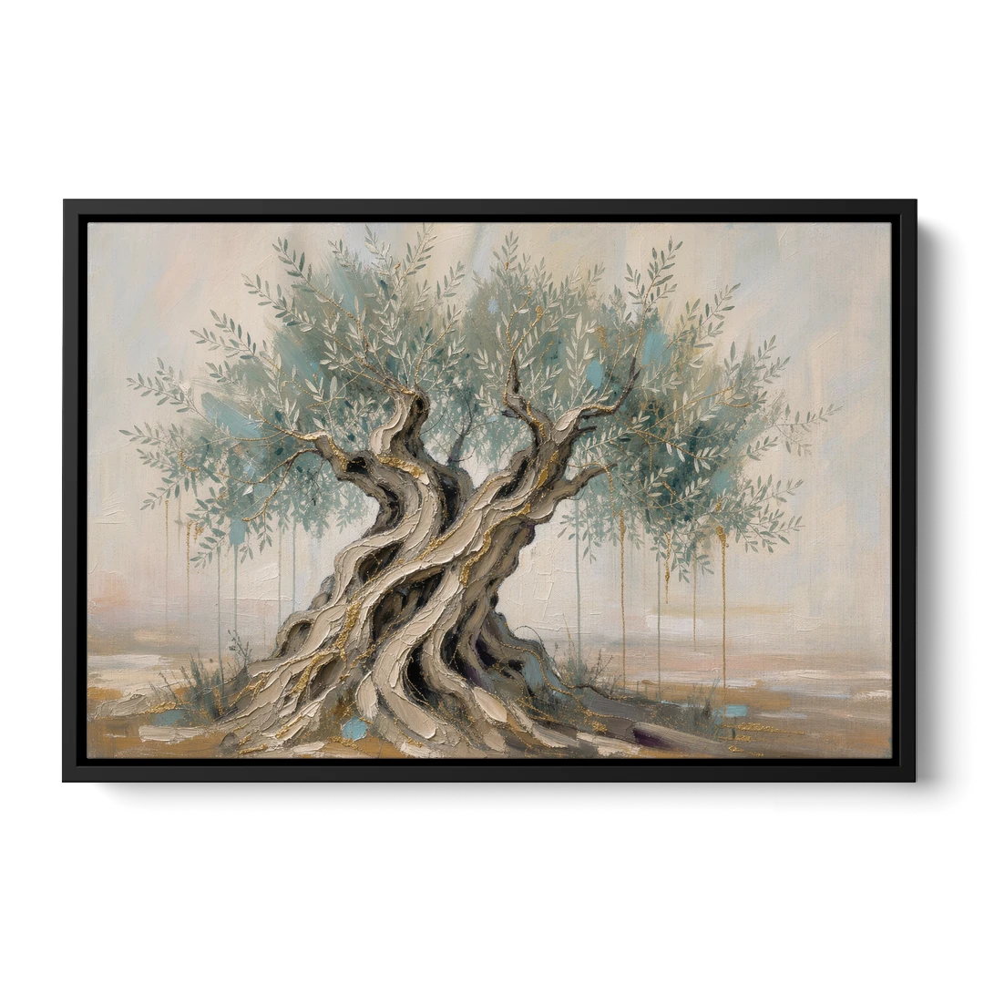 Christian Wall Decor with an Ancient Olive Tree - Black Framed Canvas Wall Art - Front