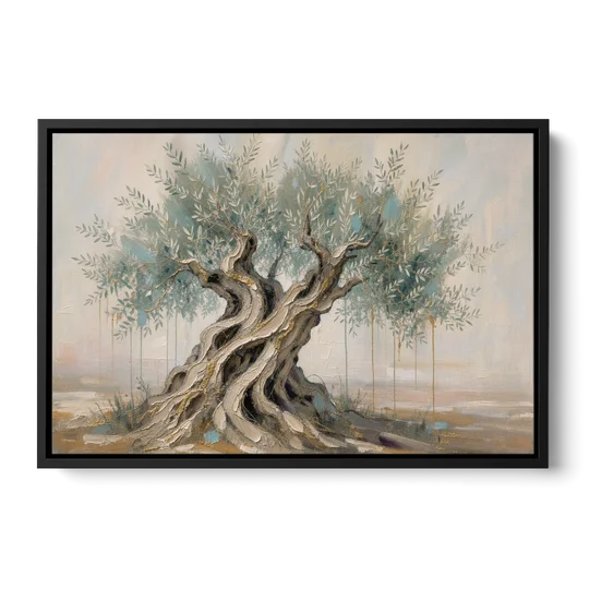 Christian Wall Decor with an Ancient Olive Tree - Black Framed Canvas Wall Art - Front