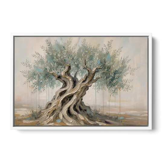 Christian Wall Decor with an Ancient Olive Tree - White Framed Canvas Wall Art - Front