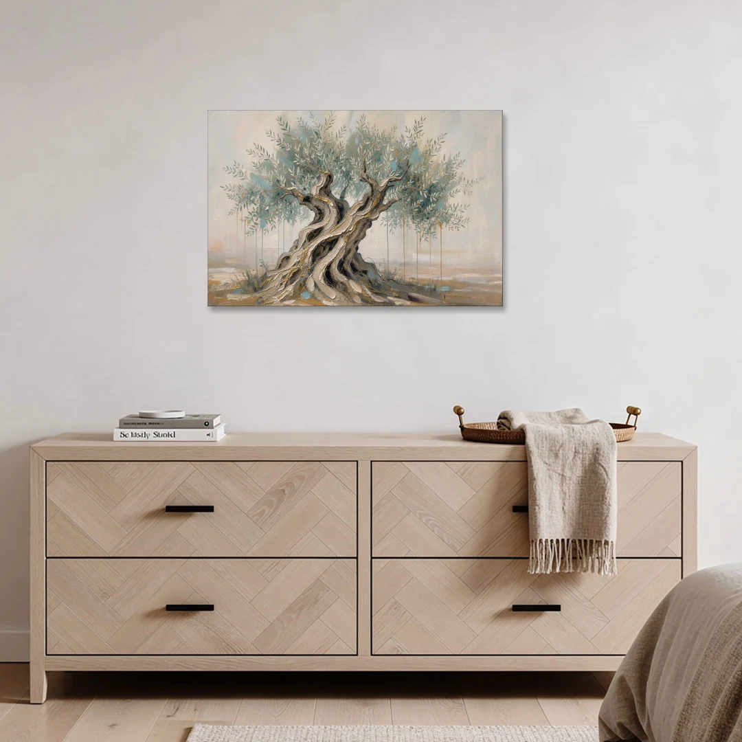 Christian Wall Decor with an Ancient Olive Tree - Canvas Wall Art - Coffee Table - 36x24
