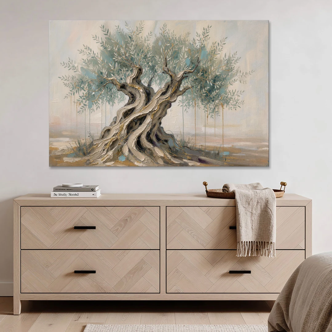 Christian Wall Decor with an Ancient Olive Tree - Canvas Wall Art - Coffee Table - 60x40
