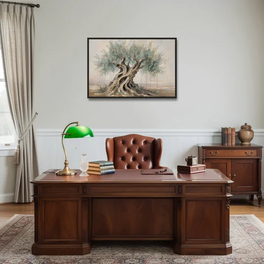 Christian Wall Decor with an Ancient Olive Tree - Black Framed Canvas Wall Art - Office - 36x24