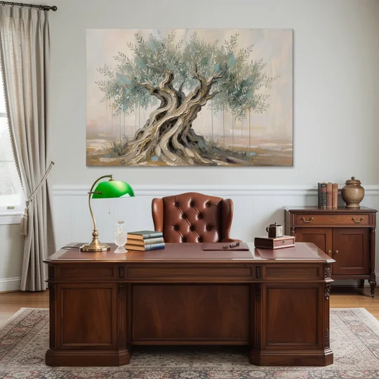 Christian Wall Decor with an Ancient Olive Tree - Canvas Wall Art - Office - 60x40