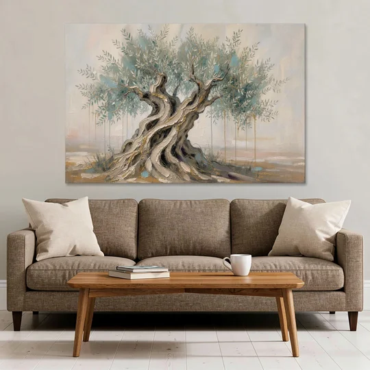 Christian Wall Decor with an Ancient Olive Tree - Canvas Wall Art - Sofa - 60x40