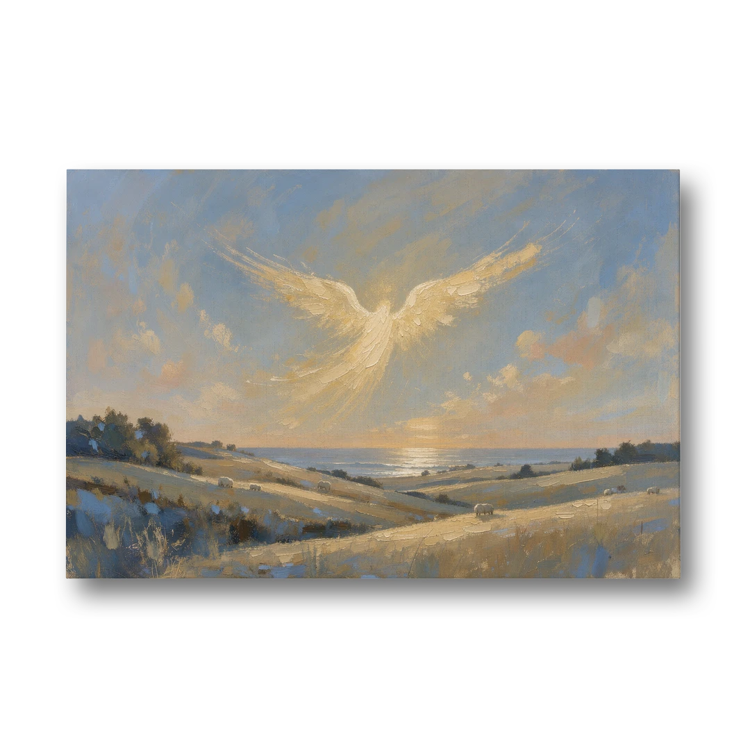 Christmas Angel Painting Over the Pastures - Canvas Wall Art - Front
