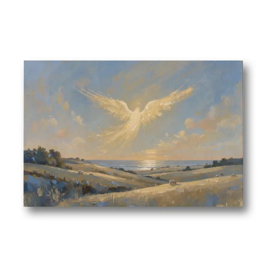 Christmas Angel Painting Over the Pastures - Canvas Wall Art - Front