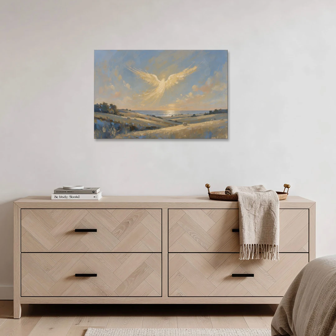 Christmas Angel Painting Over the Pastures - Canvas Wall Art - Coffee Table - 36x24