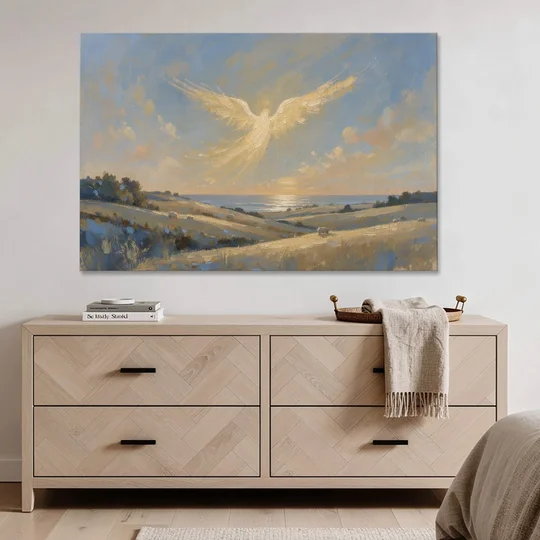 Christmas Angel Painting Over the Pastures - Canvas Wall Art - Coffee Table - 60x40